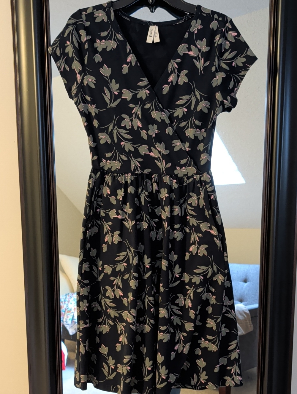 Pact Organic Navy Floral Wrap-Front Short Sleeve Dress
